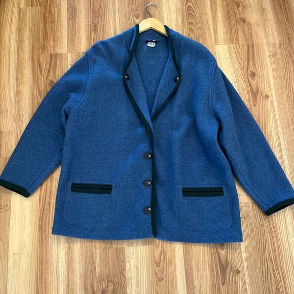 Reine Schurwolle Woman's Blue 100% Pure New Wool Winter Jacket/Sweater Sz 38 - Picture 1 of 8
